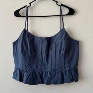 American Eagle Outfitters NWT Pleated Ruffle Crop Top Navy Blue Extra Large XL